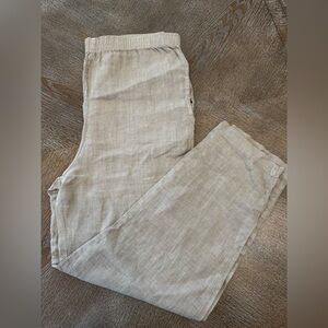 Mill Valley 100% Linen Pants Beige Medium Elastic Waist 34” inseam 27” high rise